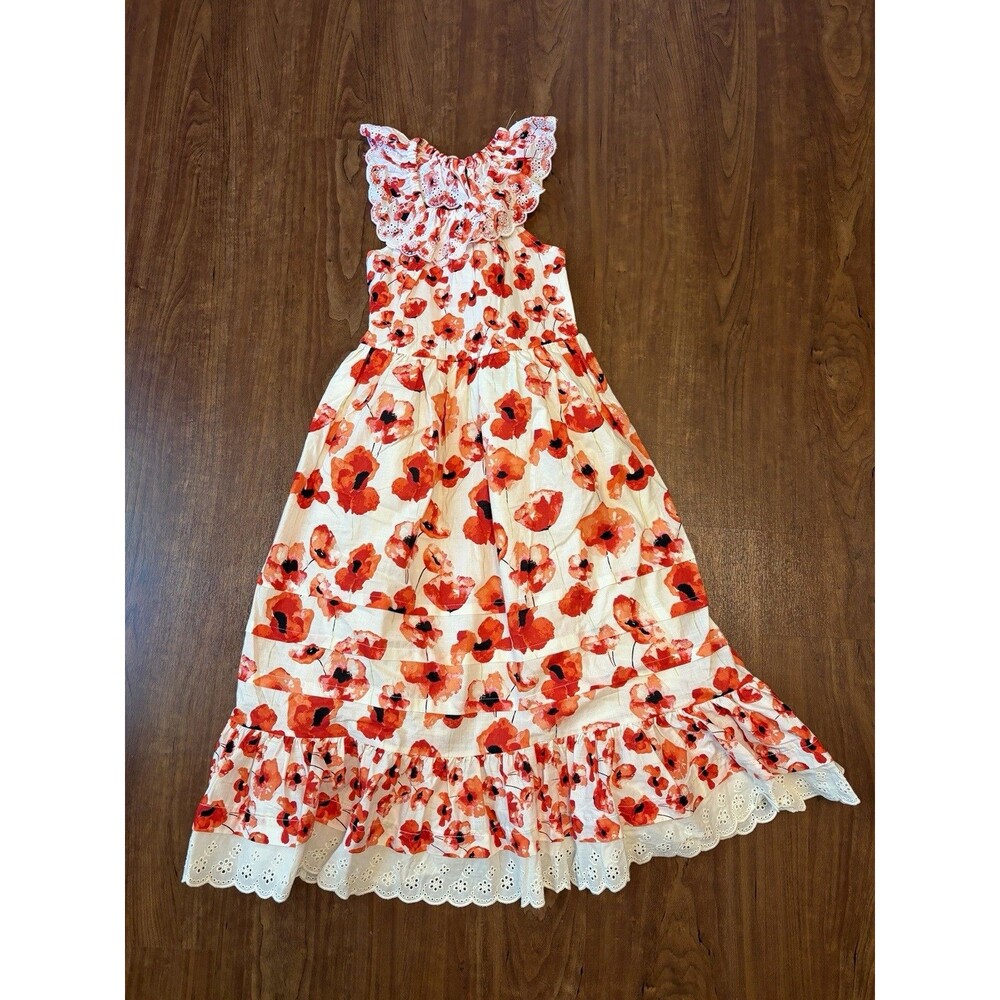 Matilda Jane size 6 Playful Poppies Printed Maxi sleeveless Dress Floral Eyelet
